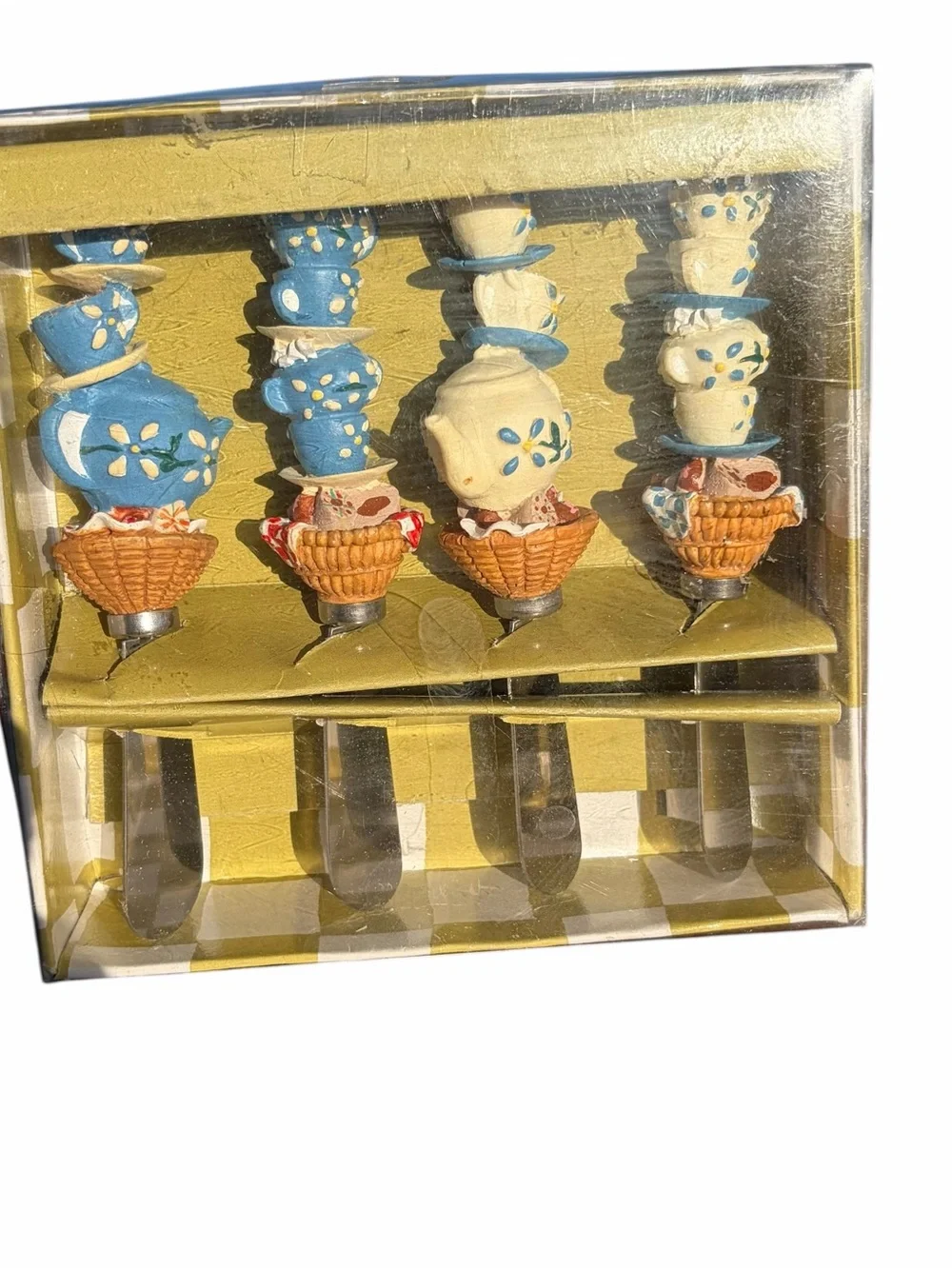 TEA PARTY WHIMSICAL CHEESE SPREADER KNIFE SET OF 4